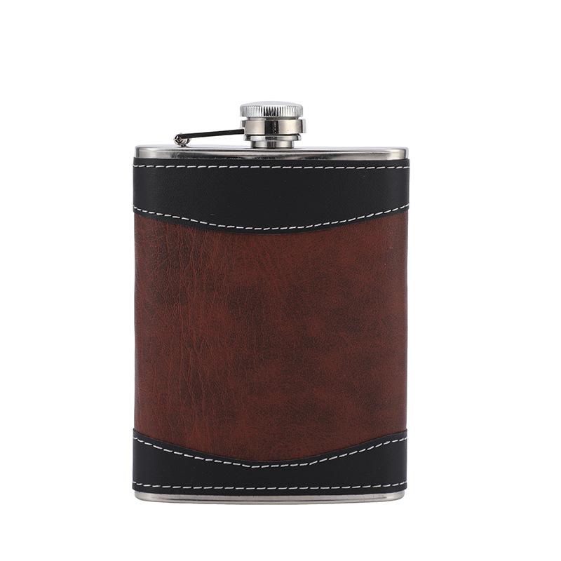 Flacon din oțel inoxidabil, compact, cu husă din piele, pentru ieșiri în natură, portabil, 8 oz.