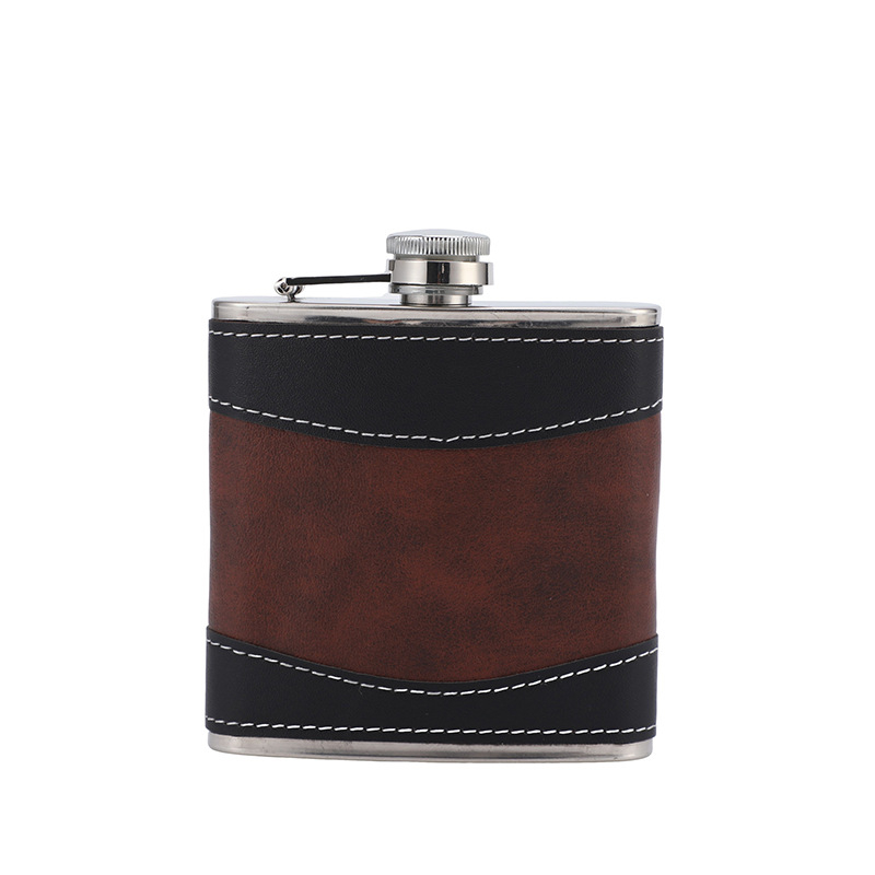 Flacon din oțel inoxidabil, compact, cu husă din piele, pentru ieșiri în natură, portabil, 8 oz.