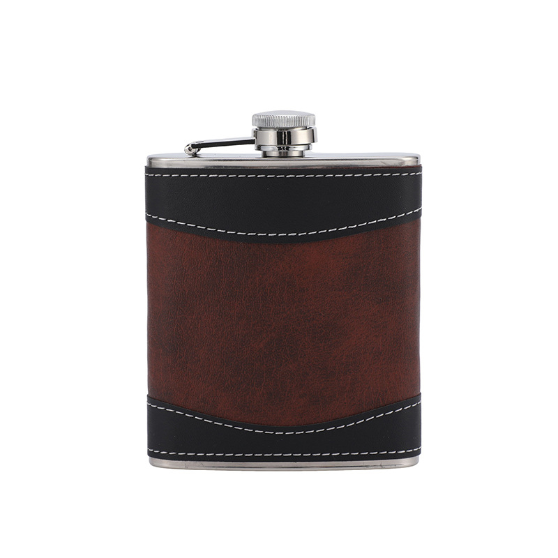 Flacon din oțel inoxidabil, compact, cu husă din piele, pentru ieșiri în natură, portabil, 8 oz.