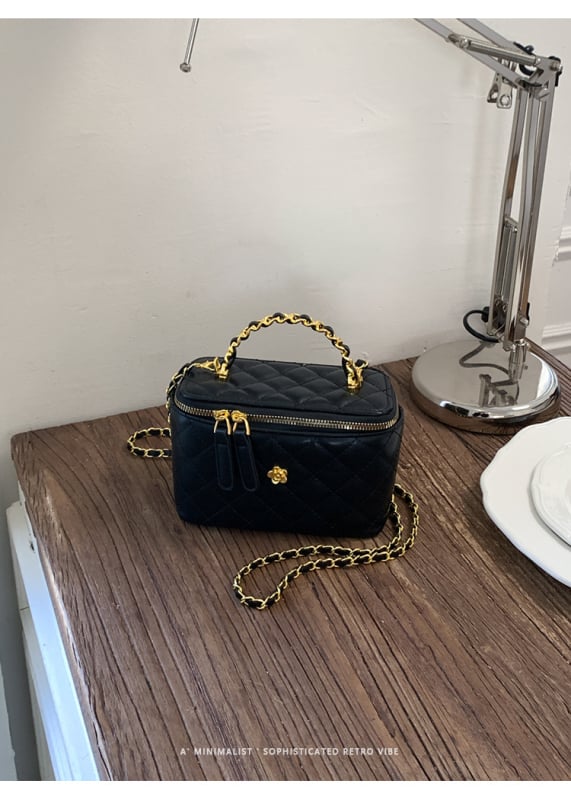 Geantă mică pătrată brodată, cu carouri, lanț, crossbody, stil rafinat