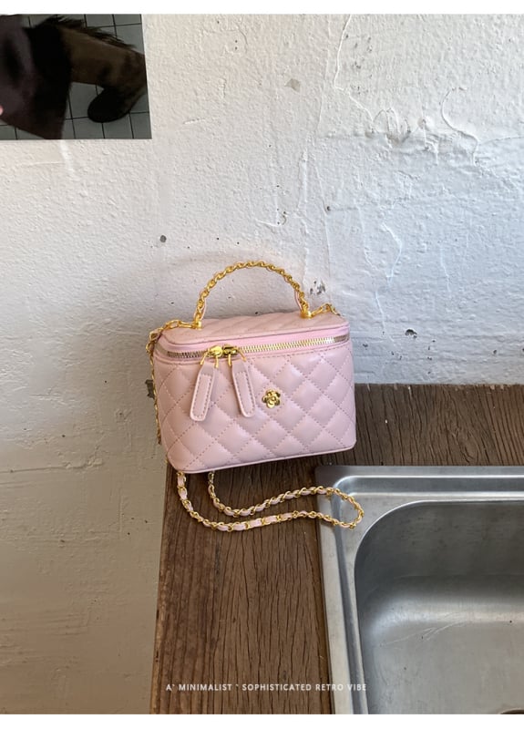 Geantă mică pătrată brodată, cu carouri, lanț, crossbody, stil rafinat