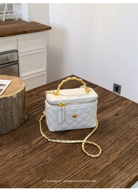 Geantă mică pătrată brodată, cu carouri, lanț, crossbody, stil rafinat