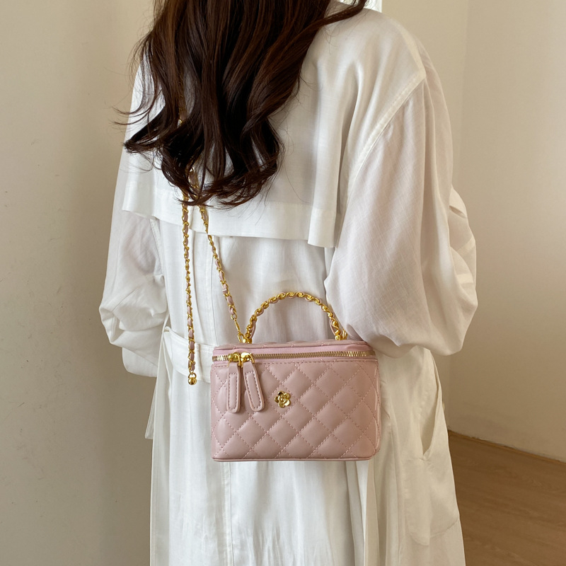 Geantă mică pătrată brodată, cu carouri, lanț, crossbody, stil rafinat