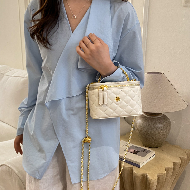 Geantă mică pătrată brodată, cu carouri, lanț, crossbody, stil rafinat