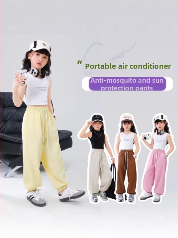 Pantaloni jogger pentru copii, culoare solidă, respirabili vară, croială lejeră, stil haarem, anti țânțari
