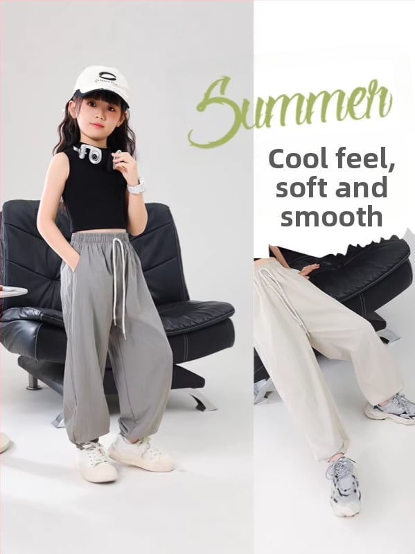 Pantaloni jogger pentru copii, culoare solidă, respirabili vară, croială lejeră, stil haarem, anti țânțari