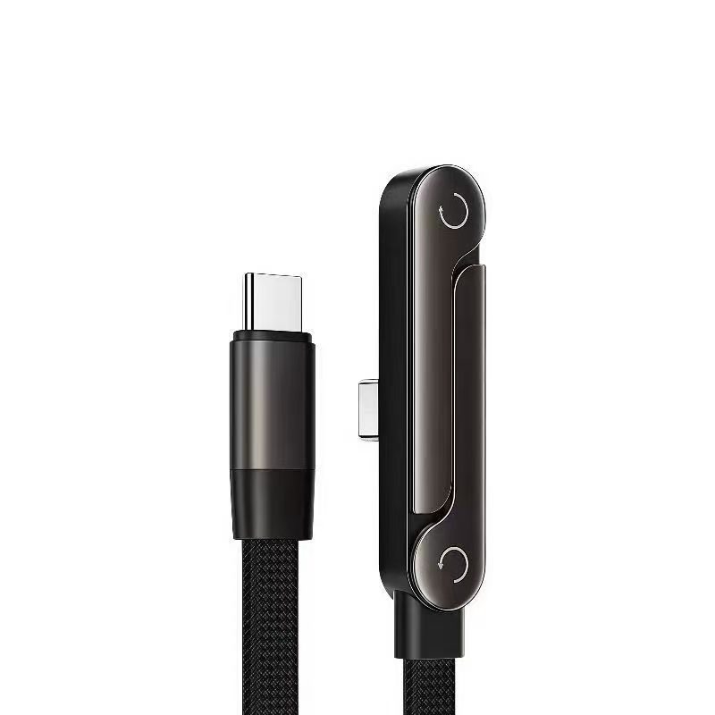 Sklopivi USB-C kabel za napajanje s držačem za telefon, pleteni crni, 240W, duljine 1–2 m, PD ozbiljno punjenje