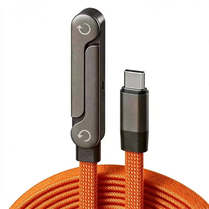 Sklopivi USB-C kabel za napajanje s držačem za telefon, pleteni crni, 240W, duljine 1–2 m, PD ozbiljno punjenje