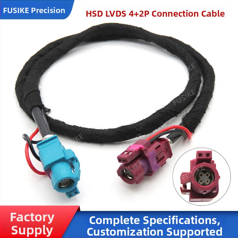 Automobilový kábel HSD LVDS so samičím konektorom HSD4P a káblovým zväzkom HSD4P+2 pre centrálny displej vozidla