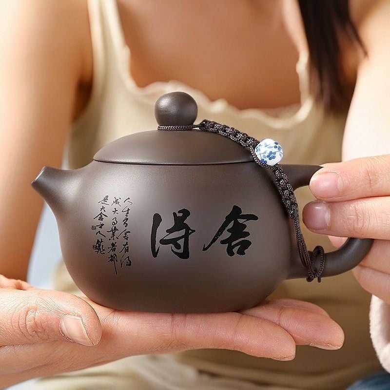 Ceainic Yixing din lut purpuriu, manufacturat manual, stil Xishi, cadou de casă pentru ceai, design cu orificii sferice, ceainic premium din lut purpuriu pentru ceremonia ceaiului