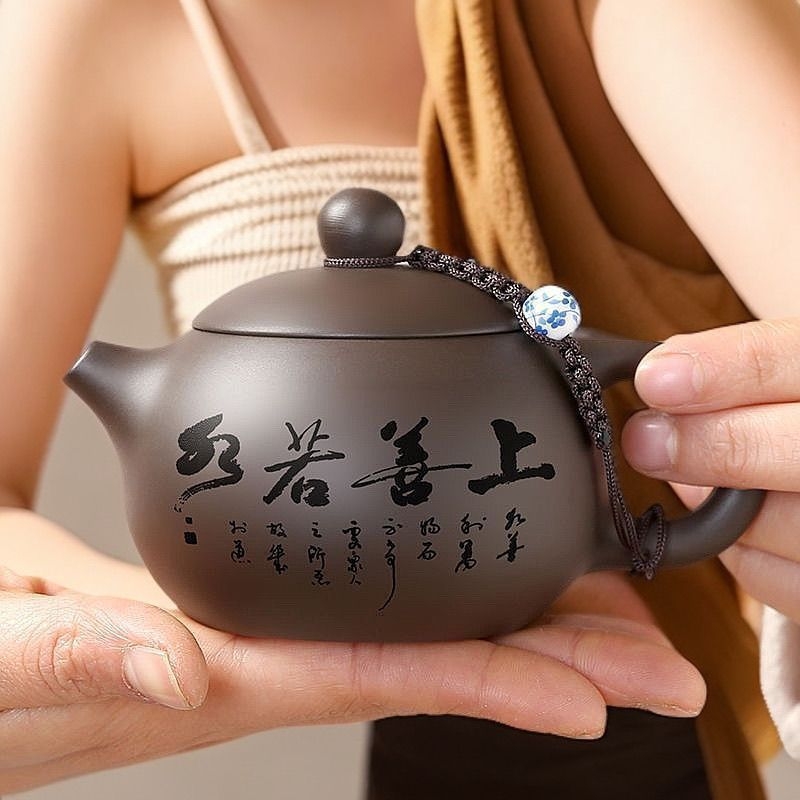 Ceainic Yixing din lut purpuriu, manufacturat manual, stil Xishi, cadou de casă pentru ceai, design cu orificii sferice, ceainic premium din lut purpuriu pentru ceremonia ceaiului