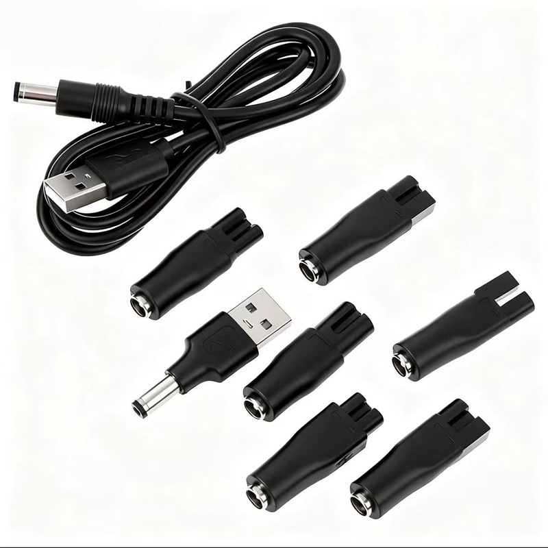 Cablu USB către DC5521 cu conector feminin, adaptor DC5521 cu două porturi pentru mașini de tuns păr și aparate de ras, 6 tipuri de interfețe