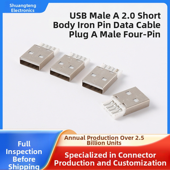 Konektor USB typu A samec, 2,0 A, krátke telo, zástrčka dátového kábla s železnými kolíkmi, 4-žilový USB konektor