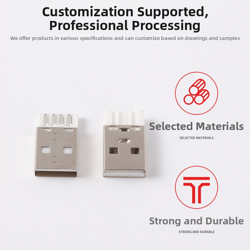 Konektor USB typu A samec, 2,0 A, krátke telo, zástrčka dátového kábla s železnými kolíkmi, 4-žilový USB konektor