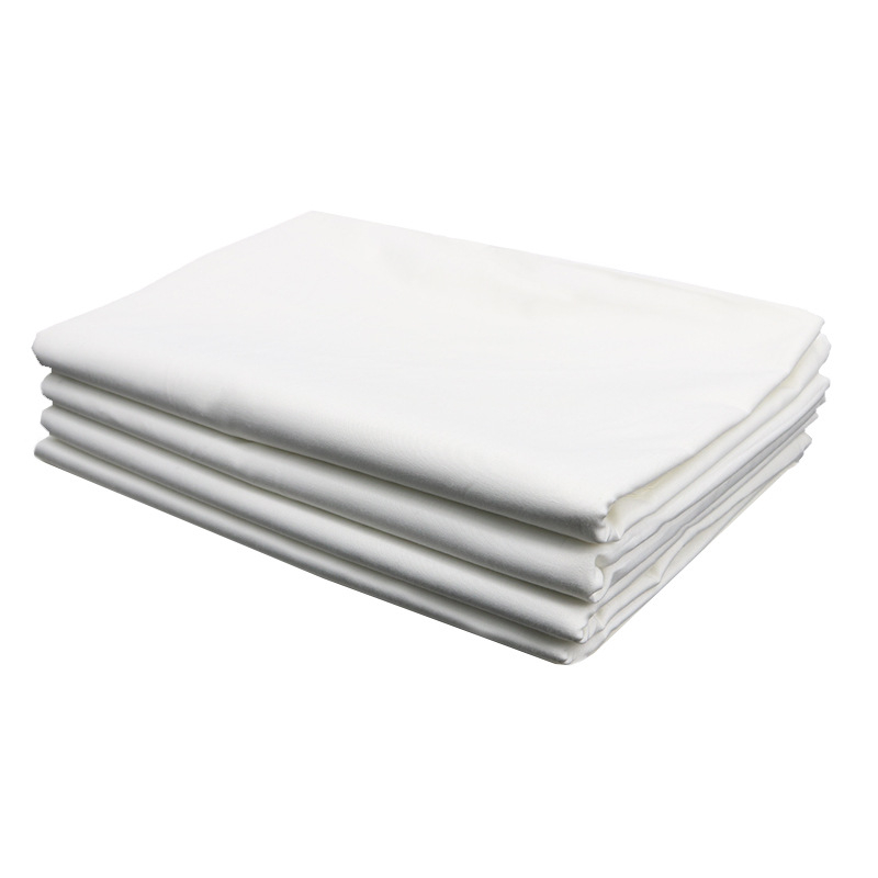 Cearșaf alb simplu pentru cămin studențesc, pat single, 120 × 230 cm, țesătură twill, poliester-bumbac, stil antrenament militar