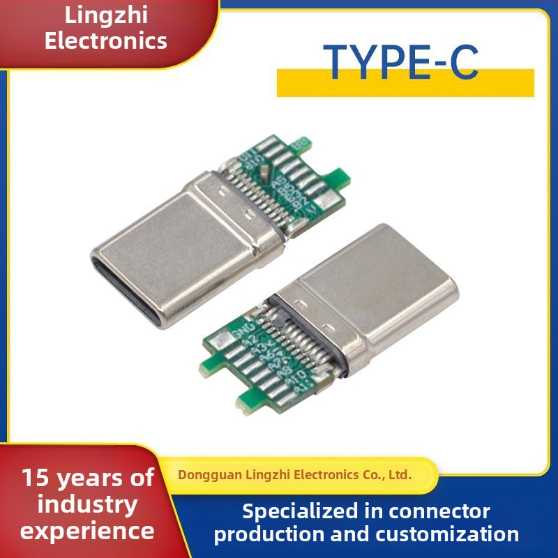 24-pinový samec USB typu C s doskou plošných spojov, 17 spájkovacích plôšok, USB 3.1, 10G vysokorýchlostný dátový konektor