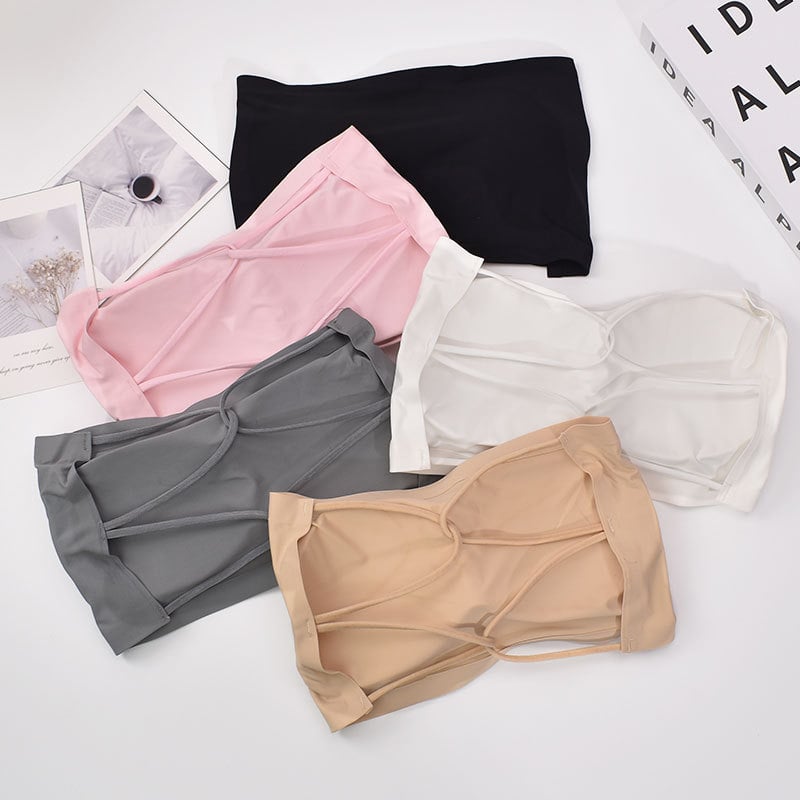 Top bustier din nylon, cu spate încrucișat, fără bretele, fără cusături, respirabil și confortabil