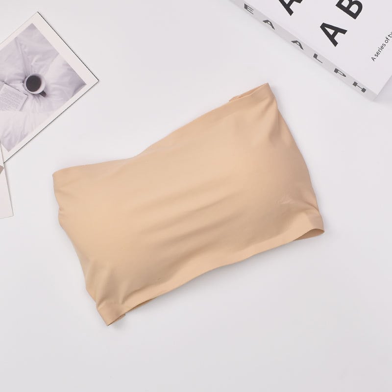 Top bustier din nylon, cu spate încrucișat, fără bretele, fără cusături, respirabil și confortabil