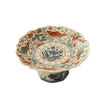 Platou de fructe din porțelan, cu picior, în stil chinezesc, pentru living – farfurie pentru gustări de ceai, ceramică