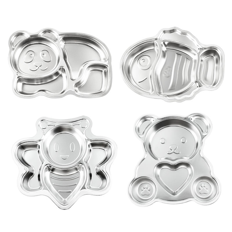Farfurie pentru copii din oțel inox 304, design cu personaje animate, farfurie împărțită pentru cantina școlii, rezistentă la căderi