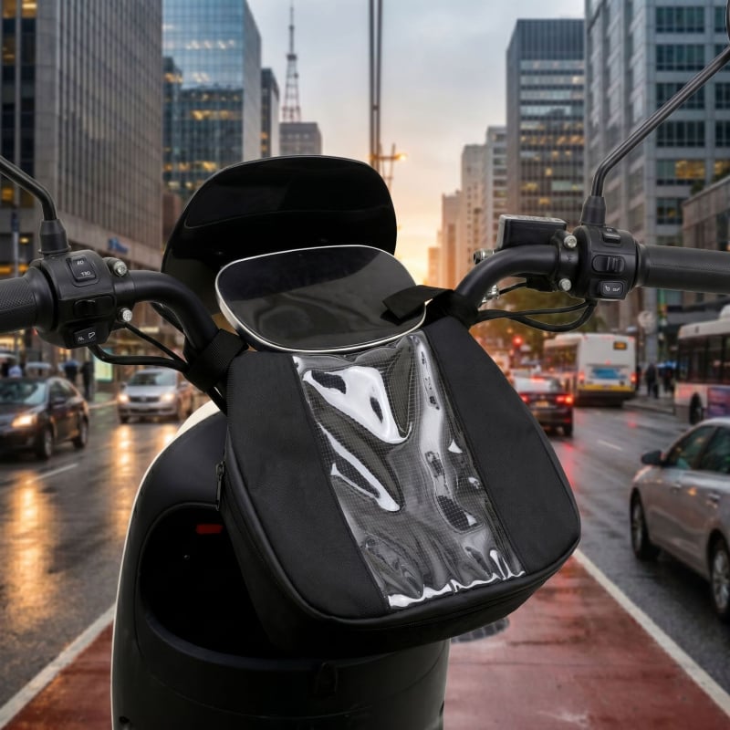 Geantă frontală pentru motocicletă și scuter electric, cu navigație pe ecran tactil și suprafață antiderapantă