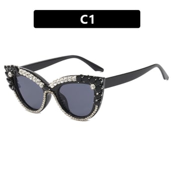 Ochelari de soare cu cristale Cat-eye, noi influenceri europeni și americani pentru moda din 2023, ochelari de soare hip-hop transfrontalieri