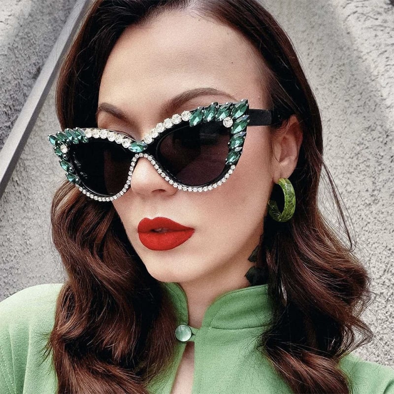Ochelari de soare cu cristale Cat-eye, noi influenceri europeni și americani pentru moda din 2023, ochelari de soare hip-hop transfrontalieri