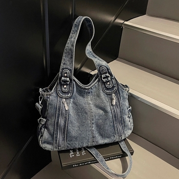 Geantă Tote din denim pentru femei, stil retro, premium, cu capacitate mare, pentru utilizare zilnică, model 2026
