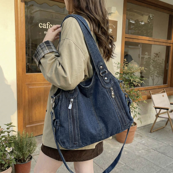 Geantă Tote din denim pentru femei, stil retro, premium, cu capacitate mare, pentru utilizare zilnică, model 2026