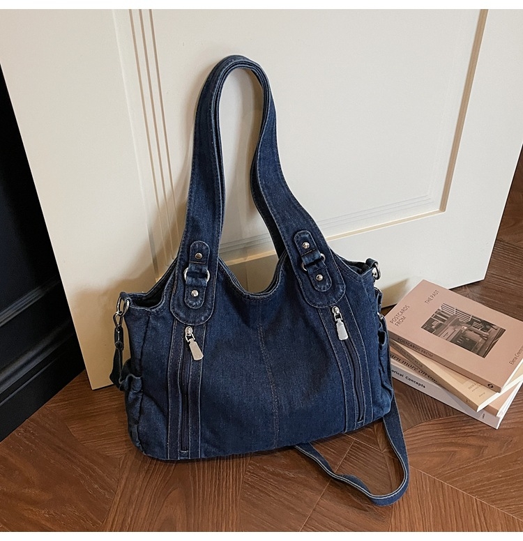 Geantă Tote din denim pentru femei, stil retro, premium, cu capacitate mare, pentru utilizare zilnică, model 2026