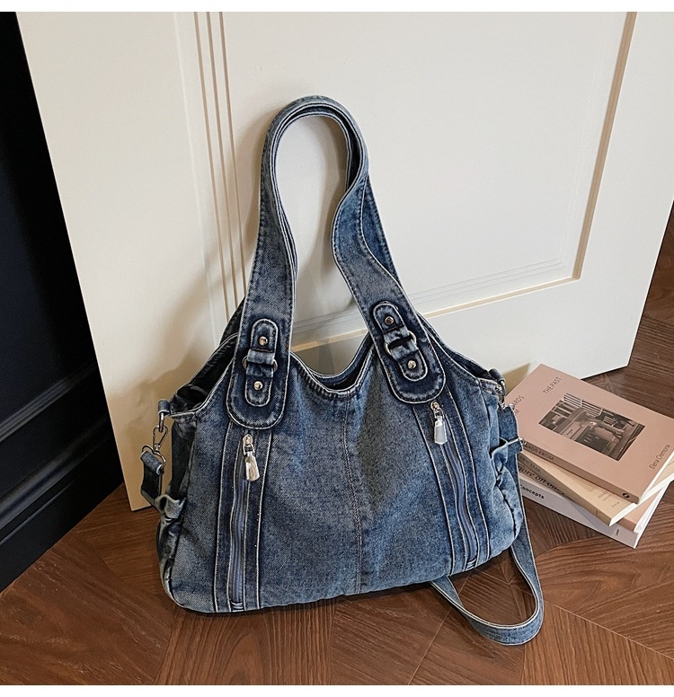 Geantă Tote din denim pentru femei, stil retro, premium, cu capacitate mare, pentru utilizare zilnică, model 2026
