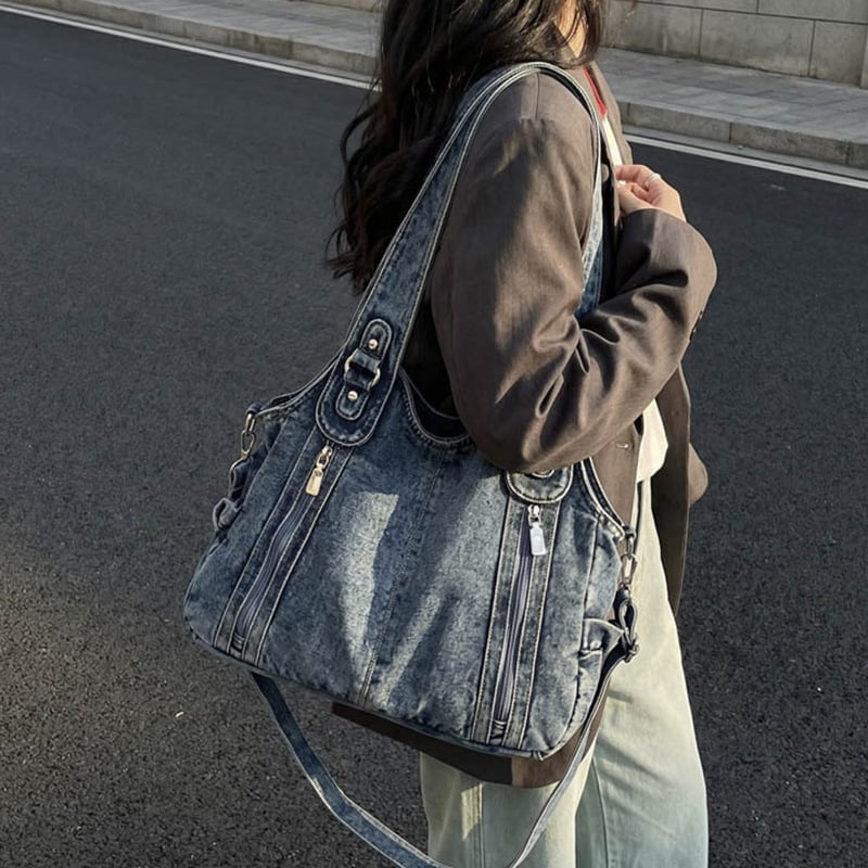 Geantă Tote din denim pentru femei, stil retro, premium, cu capacitate mare, pentru utilizare zilnică, model 2026