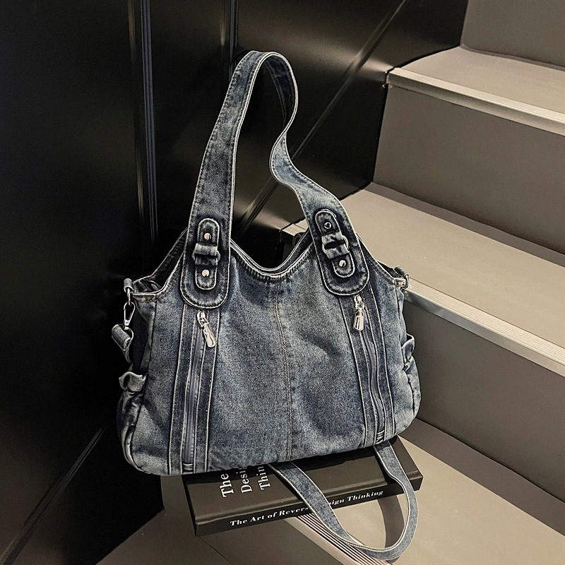 Geantă Tote din denim pentru femei, stil retro, premium, cu capacitate mare, pentru utilizare zilnică, model 2026