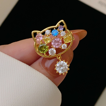 Stil coreean, broșă drăguță colorată în formă de pisicuță și corsage, pentru bărbați și femei, guler elegant, accesoriu pentru pălărie