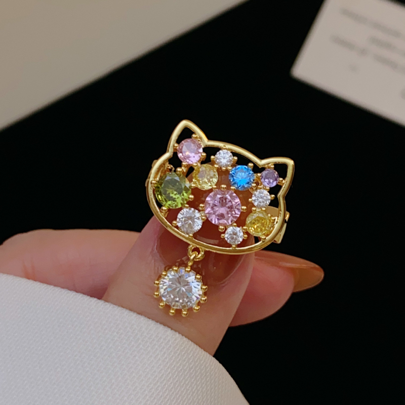 Stil coreean, broșă drăguță colorată în formă de pisicuță și corsage, pentru bărbați și femei, guler elegant, accesoriu pentru pălărie