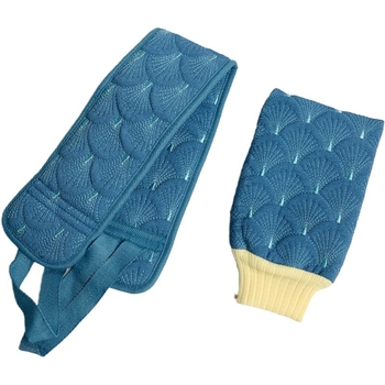 Qiao Jia Mermaid Set de baie pentru exfoliere — prosop de baie, scrub cu lut, minge pentru spate, mănuși de baie cu flori