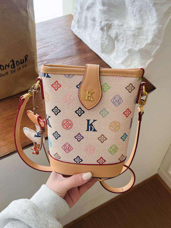 Geantă bucket monogram pentru femei, mică, model nou primăvara 2026, poșetă crossbody pe umăr
