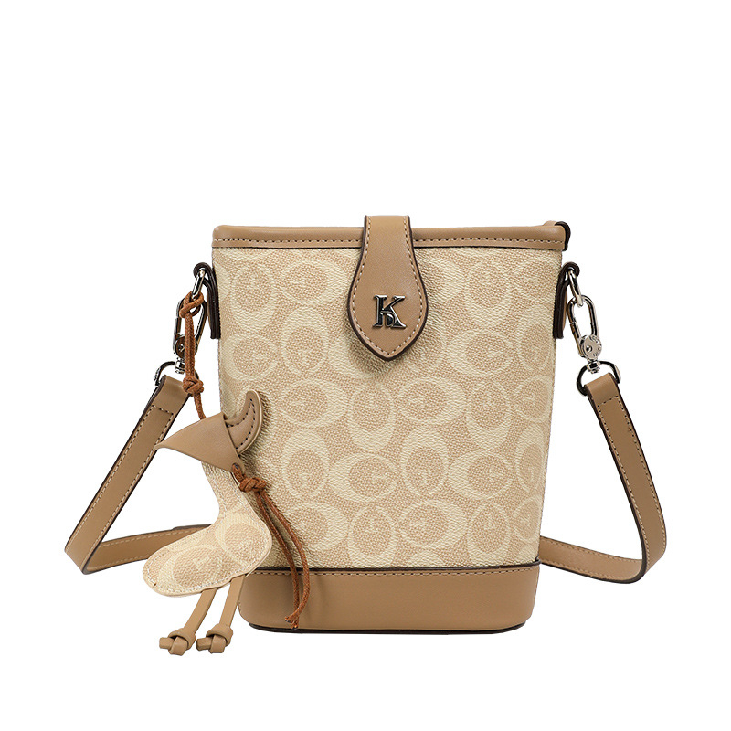 Geantă bucket monogram pentru femei, mică, model nou primăvara 2026, poșetă crossbody pe umăr