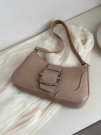 Geantă de umăr în stil franțuzesc, textură PU, vară 2025, geantă baguette retro, curea crossbody