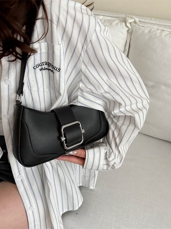 Geantă de umăr în stil franțuzesc, textură PU, vară 2025, geantă baguette retro, curea crossbody