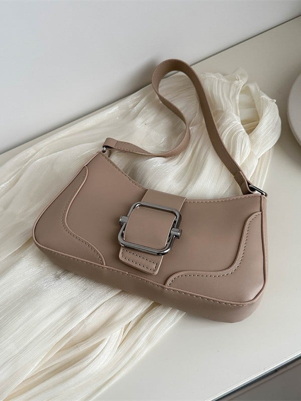 Geantă de umăr în stil franțuzesc, textură PU, vară 2025, geantă baguette retro, curea crossbody