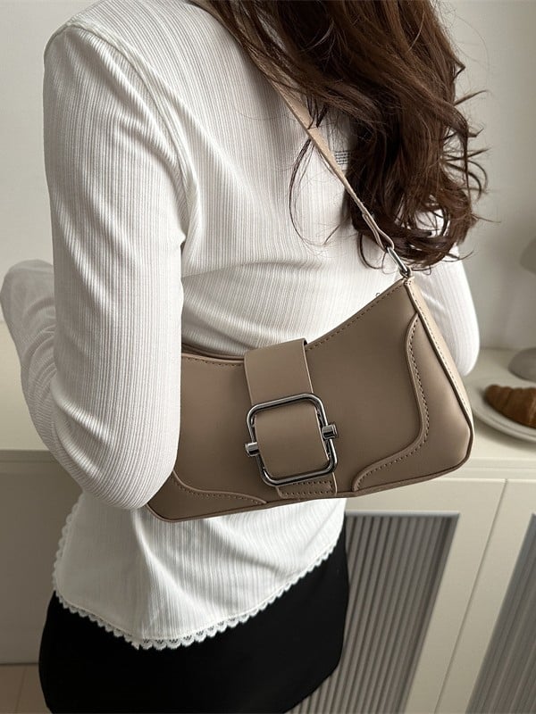 Geantă de umăr în stil franțuzesc, textură PU, vară 2025, geantă baguette retro, curea crossbody