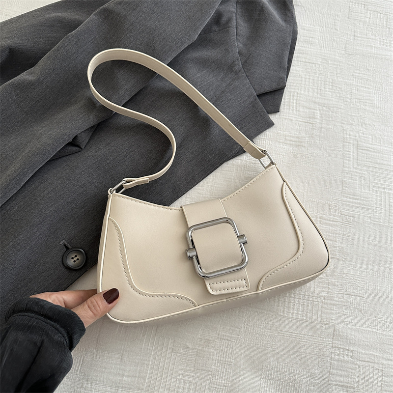 Geantă de umăr în stil franțuzesc, textură PU, vară 2025, geantă baguette retro, curea crossbody