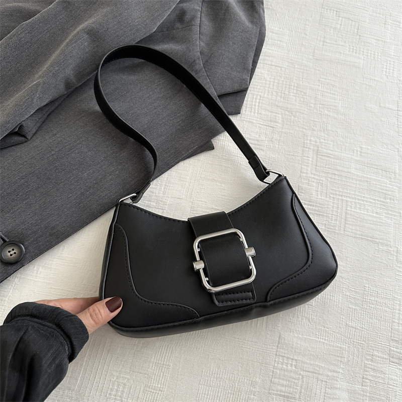 Geantă de umăr în stil franțuzesc, textură PU, vară 2025, geantă baguette retro, curea crossbody