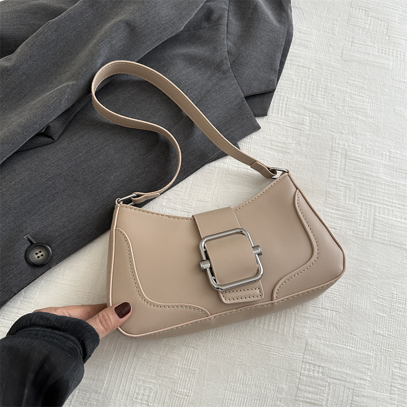 Geantă de umăr în stil franțuzesc, textură PU, vară 2025, geantă baguette retro, curea crossbody