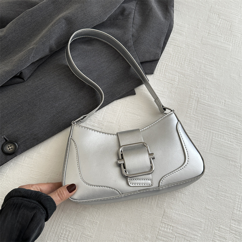 Geantă de umăr în stil franțuzesc, textură PU, vară 2025, geantă baguette retro, curea crossbody