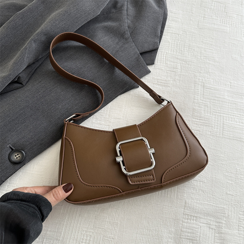Geantă de umăr în stil franțuzesc, textură PU, vară 2025, geantă baguette retro, curea crossbody