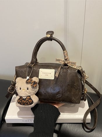 Geantă mică de umăr din PU pentru femei, stil retro Boston, formă de pernă, crossbody versatil