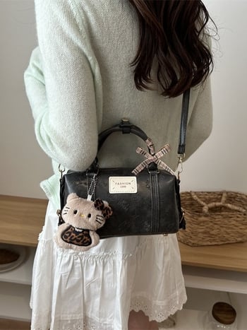 Geantă mică de umăr din PU pentru femei, stil retro Boston, formă de pernă, crossbody versatil