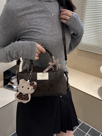 Geantă mică de umăr din PU pentru femei, stil retro Boston, formă de pernă, crossbody versatil